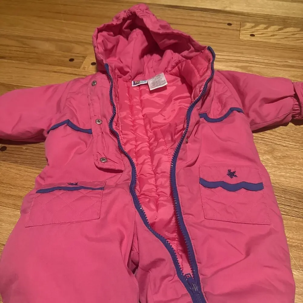 Vtg Disney Winnie the Pooh Snow Suit Infant 12M Pink Hooded Snowsuit